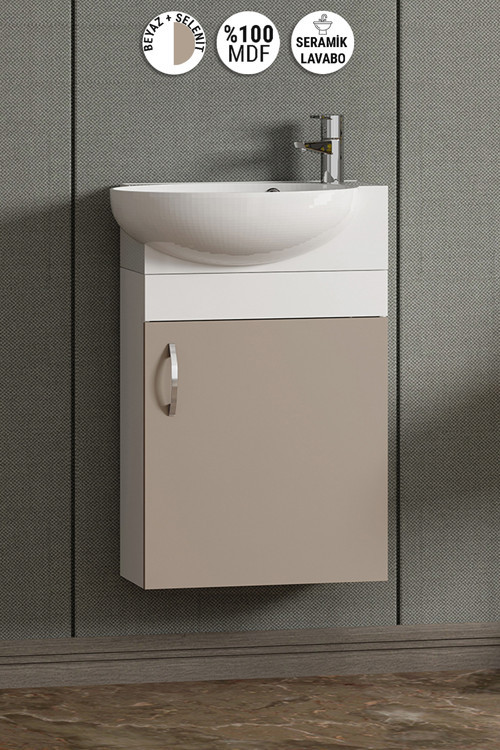 Lale 45 cm Beyaz-Selenit MDF Seramik Lavabolu Asma Alt Banyo Dolabı