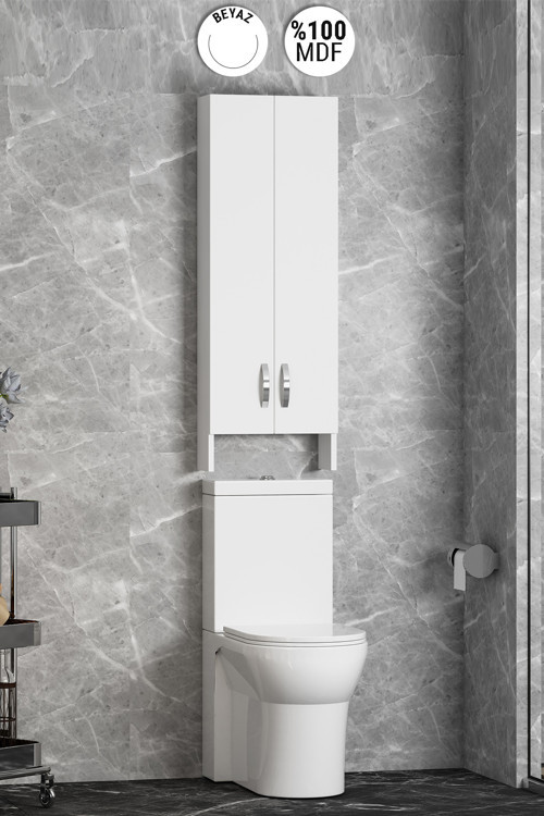 Klozet Üstü 40 cm Beyaz MDF Banyo Boy Dolabı