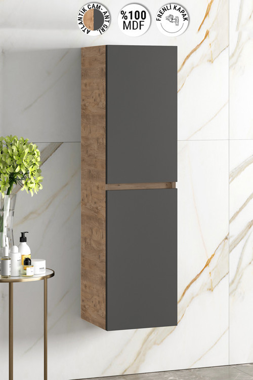 Yıldız 35*130 Cm Atlantik Çam-antrasit Gri Mat Mdf Asma Banyo Boy Dolabı