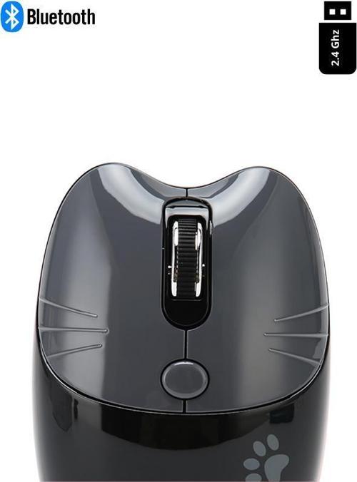 Sevimli Kedi Kablosuz Siyah Mouse Bluetooth + 2.4G Dual Mode