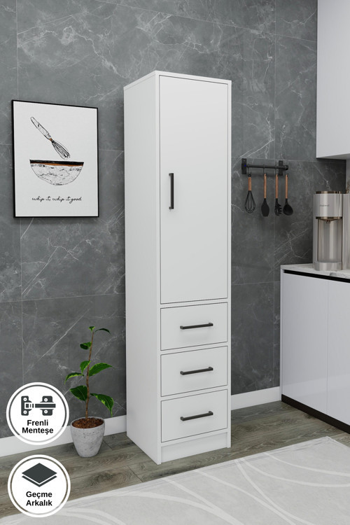 Modera Çok Amaçlı Dolap Beyaz | 3 Çekmeceli Kapaklı Mutfak Kiler ve Banyo Saklama Dolabı