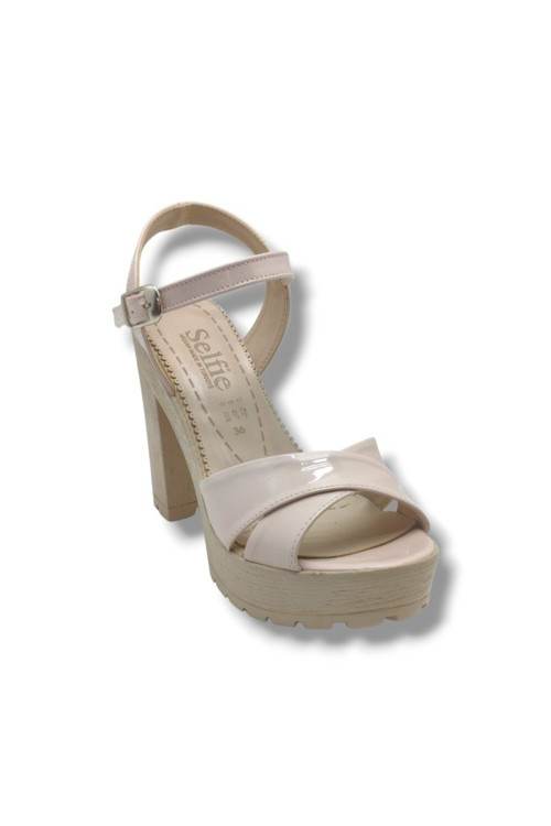 4280-26 Rugan Çapraz Bant Platform Topuk Fashion Kadın Sandalet(11cm)