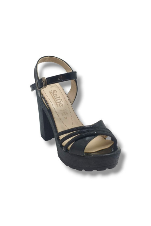 4260-26 Rugan Taşlı Çapraz Bant Platform Topuk Fashion Kadın Sandalet(11cm)