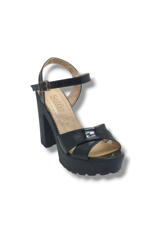 4280-26 Rugan Çapraz Bant Platform Topuk Fashion Kadın Sandalet(11cm)