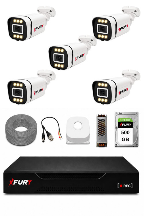 5 Kameralı 5MP Lens 1080P 6 Warm LED Renkli Gece Görüşlü Güvenlik Kamera Sistemi 500GB 1606