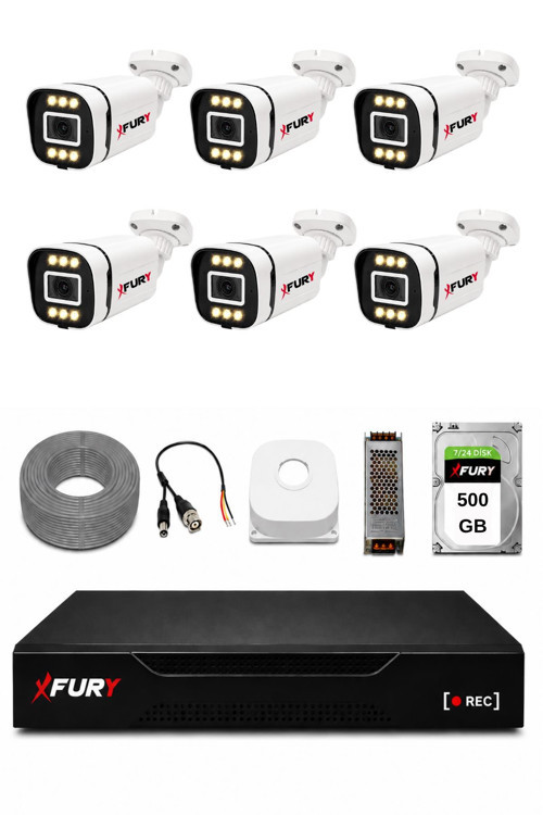 6 Kameralı 5MP Lens 1080P 6 Warm LED Renkli Gece Görüşlü Güvenlik Kamera Sistemi 500GB 1606