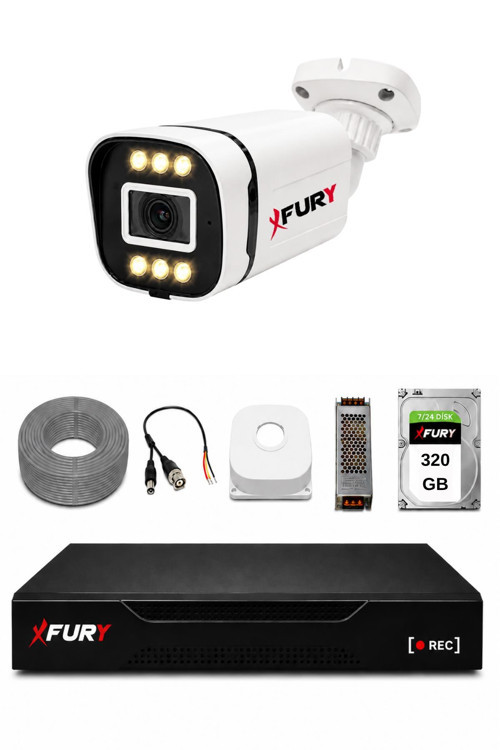 1 Kameralı 5MP Lens 1080P 6 Warm LED Renkli Gece Görüşlü Güvenlik Kamera Sistemi 320GB 1606