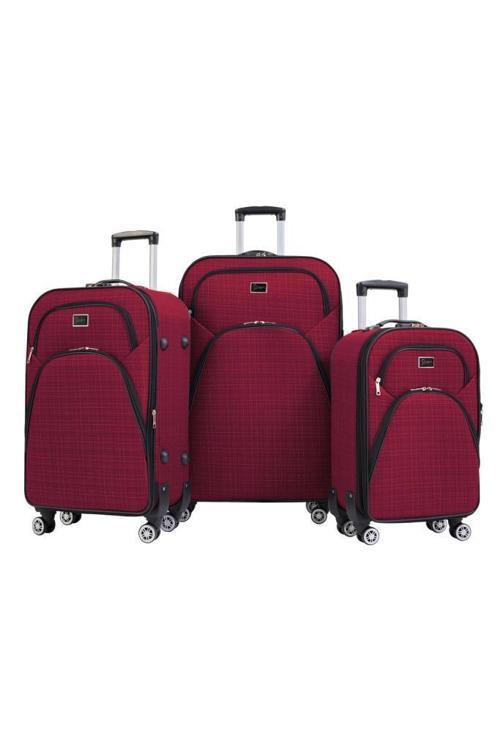 3'lü Valiz Seti 4 Teker Kumaş Valiz Bordo 1081