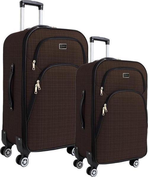 Büyük ve Orta Boy Valiz Seti 4 Teker Kumaş Valiz Kahve 1081
