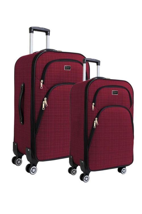 Orta ve Kabin Boy Valiz Seti 4 Teker Kumaş Valiz Bordo 1081