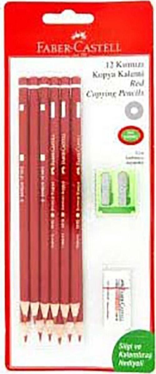 Faber-Castell 12 Kırmızı Kopya Kalemi Silgi ve Kalemtıraş