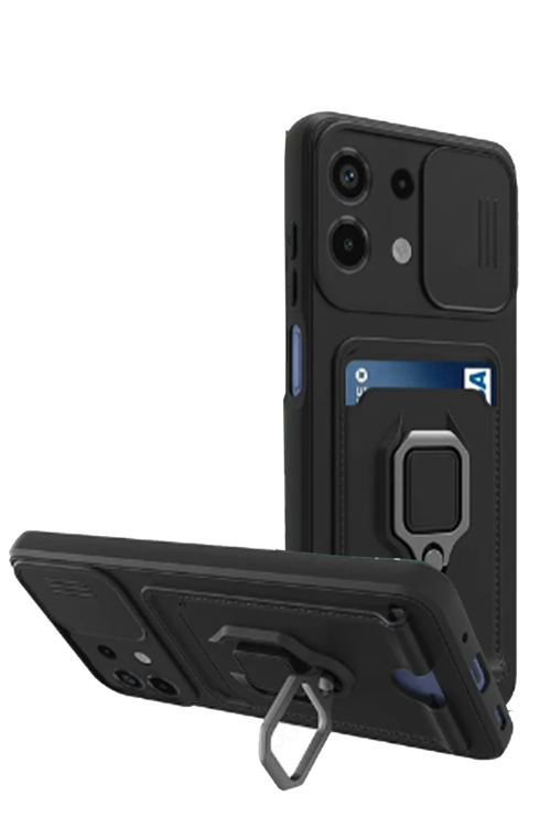 zenvias Mey İthalat® Redmi Note 13 4G Kılıf Zuma Kartvizitli Yüzüklü Silikon - Siyah znv203
