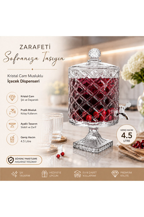 Cam Ayaklı Musluklu Meşrubat Sebili Şerbetlik 4.5 Lt