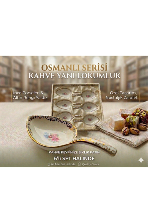 Osmanlı 6'Llı Desenli Porselen Lokumluk Seti