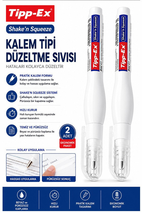 Kalem Daksil 2 Adet Tipp-ex Sıvı Düzeltme Kalemi Tükenmez Pilot Kalem Mürekkep Kapatıcı Silici Örtücü Yazı Düzeltici