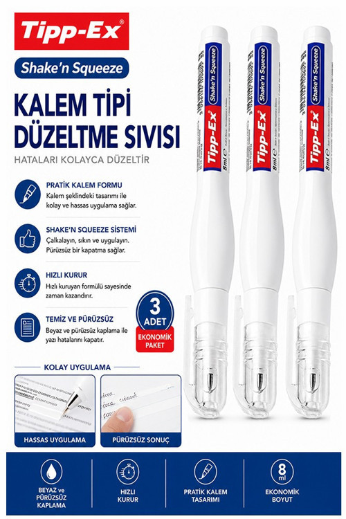 Kalem Daksil 3 Adet Tipp-ex Sıvı Düzeltme Kalemi Tükenmez Pilot Kalem Mürekkep Kapatıcı Silici Örtücü Yazı Düzeltici