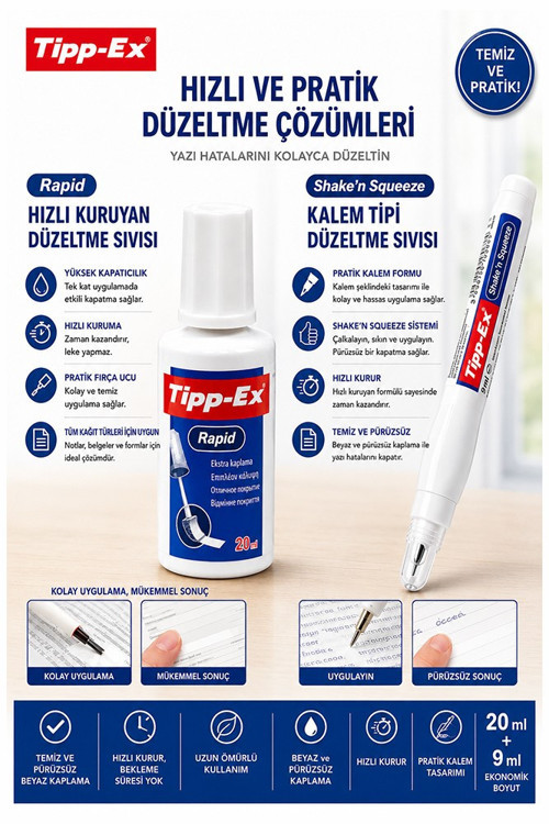 Sıvı Silici Daksil ve Kalem Daksil 1 Adet Tipp-Ex Fırçalı Sıvı Düzeltici Daksil Yazı Düzeltici Okul Ofis Büro