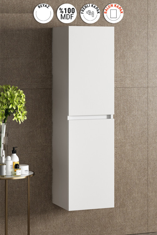 Yıldız 35*130 cm Beyaz Balon MDF Asma Sepetli Banyo Boy Dolabı