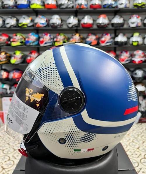 715 Şeffaf Vizörlü Yarım Motosiklet Scooter Kaskı L Beden Blue Beıge