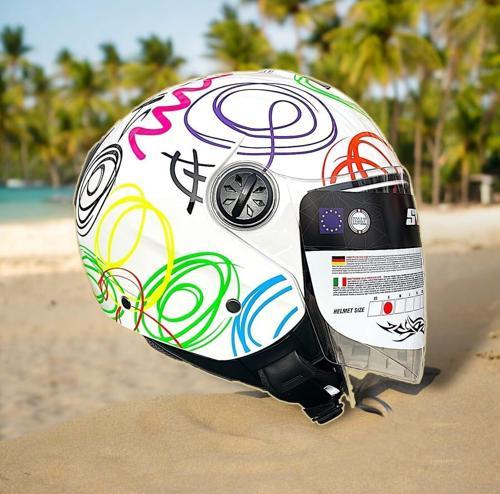 715 Şeffaf Vizörlü Yarım Motosiklet Scooter Kaskı S Beden White Flower