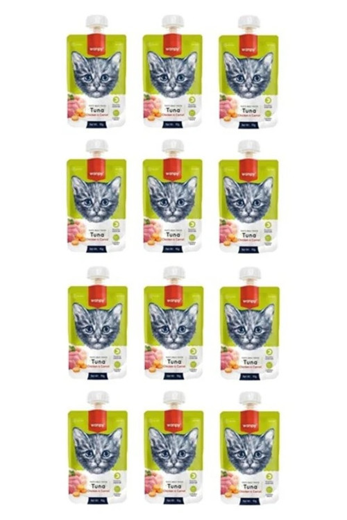 Ton Balıklı Tavuklu ve Havuçlu Ezme Kedi Ödül Maması 90gr x 12 Adet