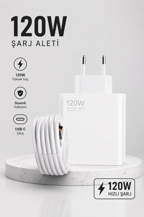 Turbo Hızlı Şarj Destekli 120W USB-C Şarj Seti