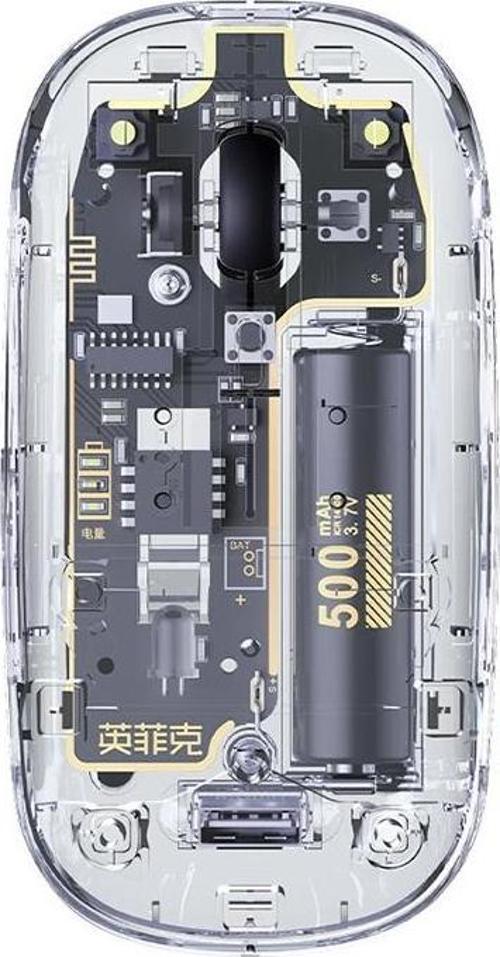 2.4G Şeffaf Tasarımlı Süper Sessiz Şarj Edilebilir Kablosuz Mouse, 500mAh Aerodinamik Tasarım