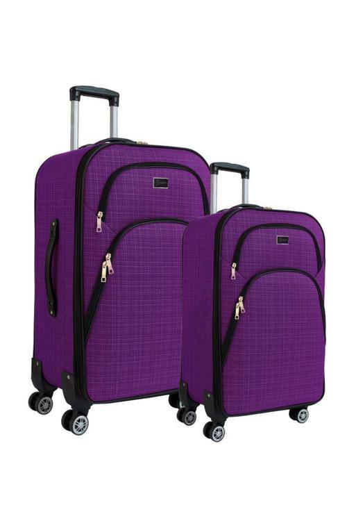 Büyük ve Kabin Boy Valiz Seti 4 Teker Kumaş Valiz Mor 1081