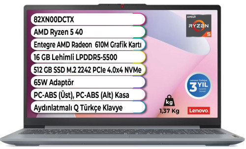 IDEAPAD Slim 3 14AMN8 RYZEN 5 40 16 GB 512 GB Ssd Freedos 14 İnç IPS 82XN00DCTX