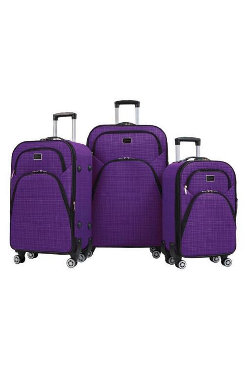 3'lü Valiz Seti 4 Teker Kumaş Valiz Mor 1081