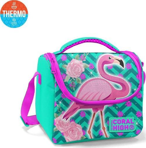 Kids Su Yeşili Pembe Flamingo Desenli Thermo Beslenme Çantası 11835