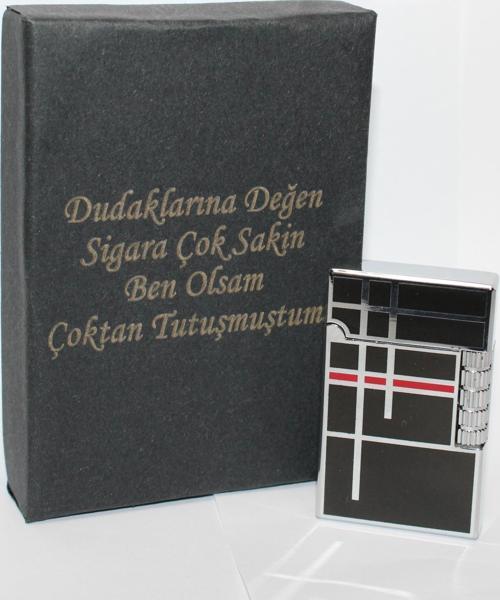 Kişiye Özel Dupont Tarz Çelik Gövde Çakmak (Gümüş-Siyah)