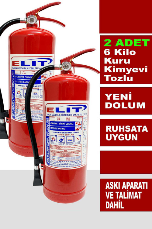 6 Kg Tozlu Yangın Söndürme Tüpü Askı Aparatı ve Talimat Dahil Ruhsata Uygun 2'li Yangın Tüpü Paketi