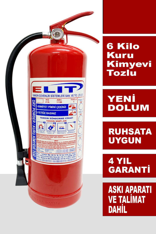 6 Kg Tozlu Yangın Söndürme Tüpü Ruhsata Uygun Askı Aparatı + Talimat Dahil