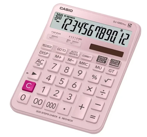 DJ-120D Plus Pembe İşlem Kontrollü 12 Hane Masa Üstü Hesap Makinesi