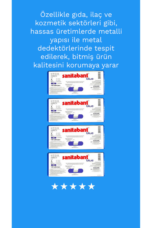 Mavi Metalli Yara Bandı 100 Adet X4 Adet