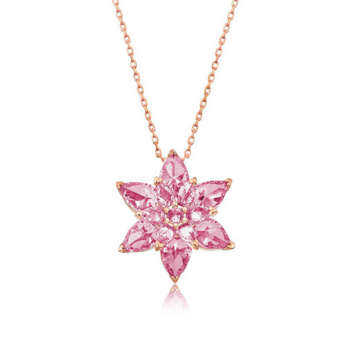 925 Ayar Gümüş Rose Altın Kaplama Pembe Lotus Çiçeği Kadın Kolye