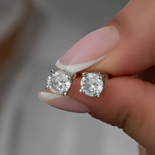 925 Ayar Gümüş 4 mm Beyaz Zirkon Taşlı Minimal Tek Taş Kadın Küpe