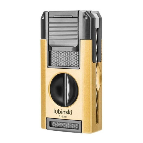 Premium Çift Torch Puro Çakmağı Dahili V-Cut Kesici - Delici - İğne- Sehpa Gold LB-113
