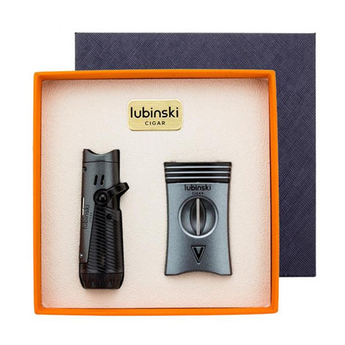 Yeni Seri Çakmak Ve Kesici Puro Seti Grey LB-723