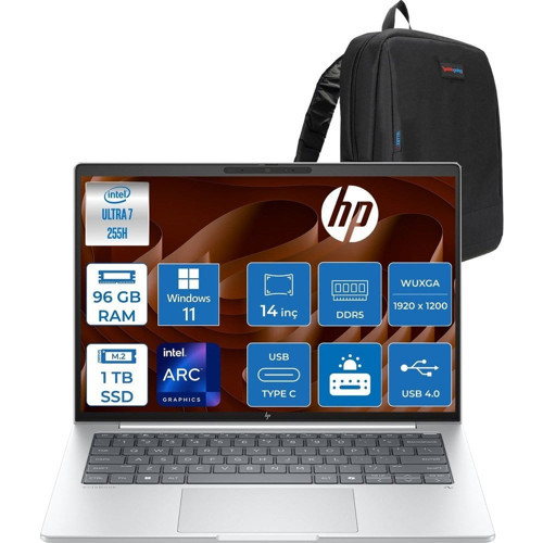 Elitebook 8G1I Intel Ultra7 255H 96GB Ddr5 1tb SSD Intel® Arc™ 140T Gpu Wuxga (1920X1200) IPS 300NIT WIN11PRO Taşınabilir Bilgisayar AD3S5ETP33+ZETTAÇANTA