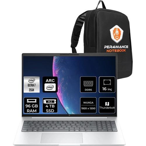 Elitebook 8 Aı G1I Core Ultra 7 255H 96GB RAM 4TB SSD 16" FHD+ FreeDOS AD3T0ETPN345 Notebook + Per4 Çanta