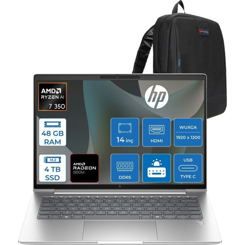 Elitebook 6 G1A Next Gen Aı Amd Ryzen™ Aı 7 350 48GB Ddr5 4tb SSD 14" Inch Amd Radeon™ 860M Wuxga (1920X1200) IPS 300NITS Freedos Taşınabilir Bilgisayar D36SZETF20+ZETTAÇANTA