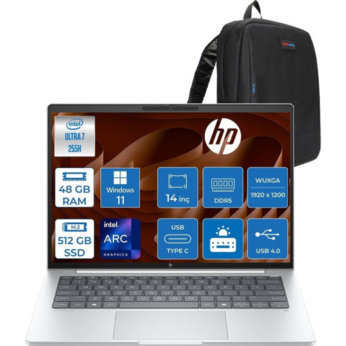 Elitebook 8G1I Intel Ultra7 255H 48GB Ddr5 512GB SSD Intel® Arc™ 140T Gpu Wuxga (1920X1200) IPS 300NIT WIN11PRO Taşınabilir Bilgisayar AD3S5ETP17+ZETTAÇANTA