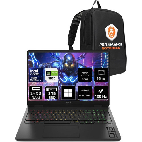 Omen 16 Core Ultra 7 255H RTX 5070 8GB 24GB RAM 2TB SSD 16" FHD+ 165Hz Win11 Pro BQ1Y6EAPN414 Gaming Laptop + Per4 Çanta