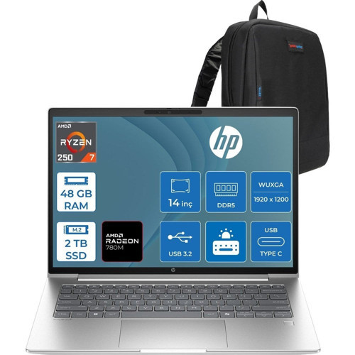 Probook 4 G1A 14 Amd Ryzen™ 7 250 48GB Ddr5 2tb SSD 14" Inch Amd Radeon™ 780M Wuxga (1920X1200) IPS 300NITS Freedos Taşınabilir Bilgisayar D36KHETF19+ZETTAÇANTA