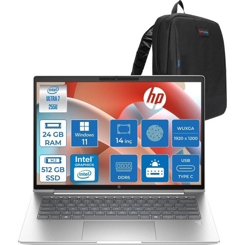 Probook 4 G1I Intel Ultra7 255U 24GB Ddr5 512GB SSD 14 Inch Intel® Grafik Gpu Wuxga (1920X1200) IPS 300NIT WIN11PRO Taşınabilir Bilgisayar D21PDETP07+ZETTAÇANTA