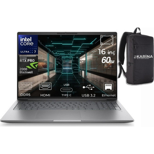 Zbook x G1I 16 Ultra 7 265H B30HNES-K06 96GB 2tb Rtx Pro 2000 8gb W11PRO 16'' Taşınabilir Iş Istasyonu & Karina Çanta