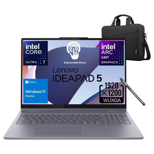 Ideapad 5 2in1 16IAL10 Intel® Core Ultra 7 255H 16GB 1tb SSD 16" Wuxga (Dokunmatik Ekran) Windows 11 Home Bilgisayar 83KS002ATR - Lenovo Pen+Çanta Wz3