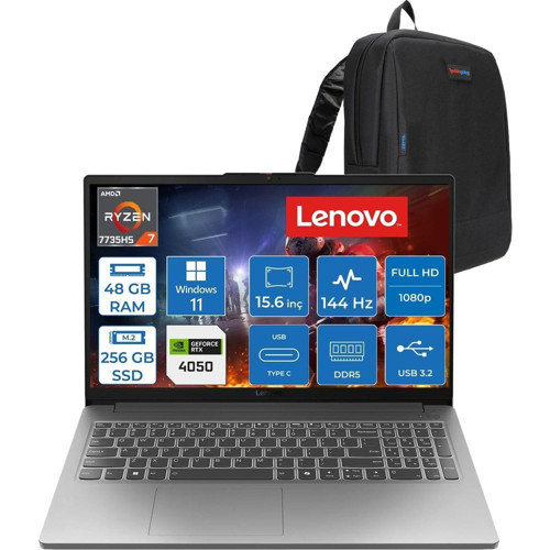 Loq 15ARP10E Amd Ryzen™ 7 7735HS 48GB Ddr5 256GB SSD Rtx™ 4050/6GB 65W 15.6" Fhd (1920X1080) IPS 300NITS 144Hz WIN11HOME Gaming Bilgisayar 83S00030TRH16+ZETTAÇANTA